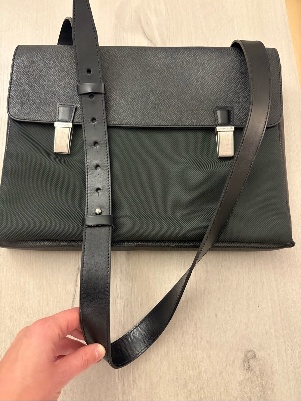 Louis Vuitton Black and Dark Green Messenger Brief Bag